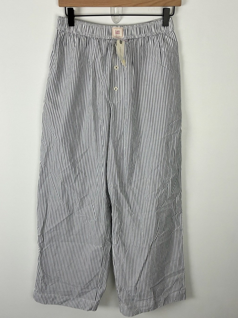 NWT Anthropologie LyreBird White & Gray Striped Wide Leg Boxer Pajama Pants S
